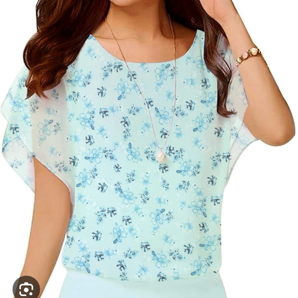 Neineiwu Green Floral Women’s‎ Top Blouse Sz L